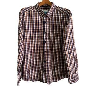 Columbia Men's Long Sleeve Orange Blue White Plaid Button Down- Size L